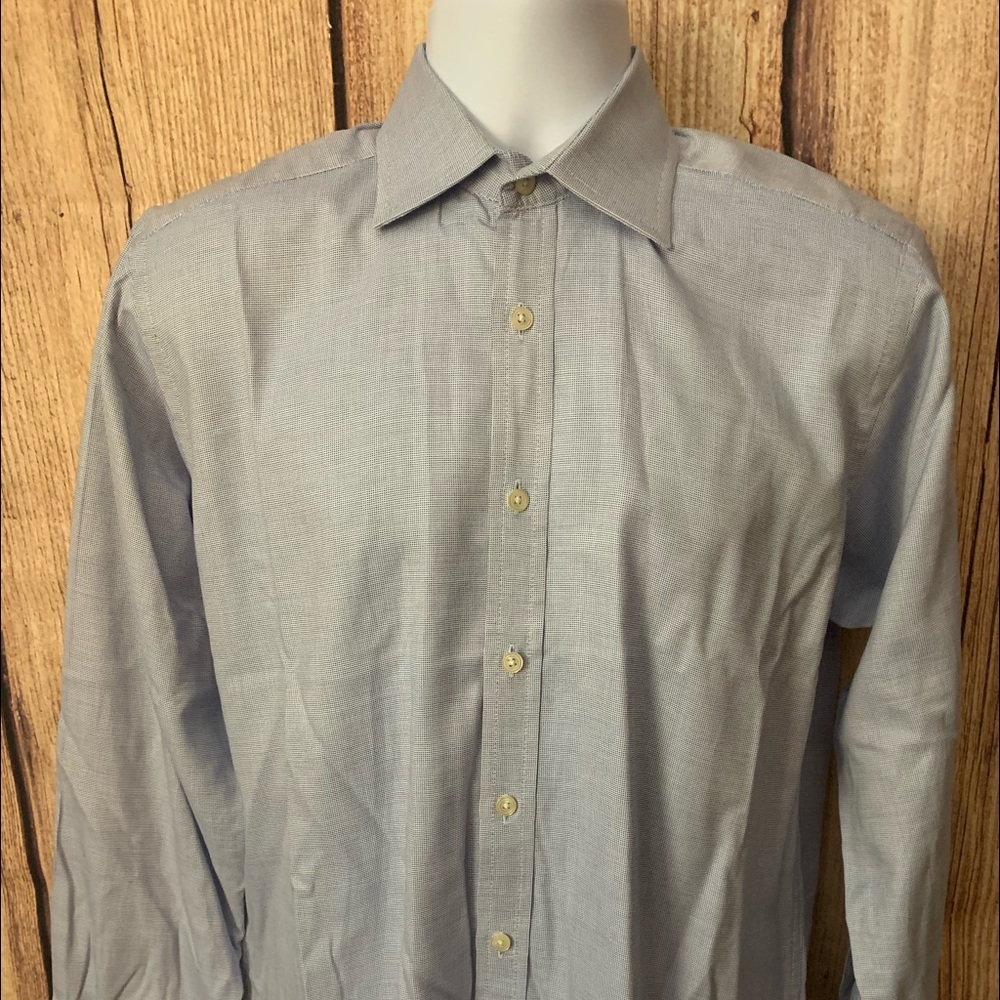 Charles Thrwhitt blue long sleeve button down with small checkered print